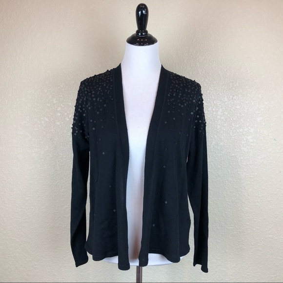 Eileen Fisher Sweater Sequin Merino Wool Black L - Picture 1 of 6